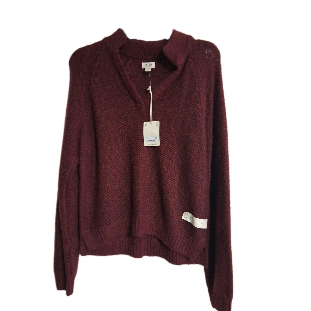 NWT Women's A.N.A Burgundy V-Neck Sweater Size M A10